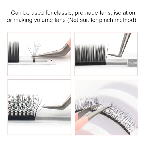 Fiber Tips 45 Degree Versatile Tweezers for Eyelash Extensions Volume Lashes or Isolation Diamond Grip High Precision Stainless Steel Pink (C-10)