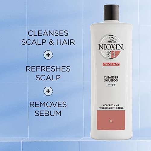 Nioxin System 4 Cleanser Shampoo, Color Treated Hair with Progressed Thinning, 33.8 oz