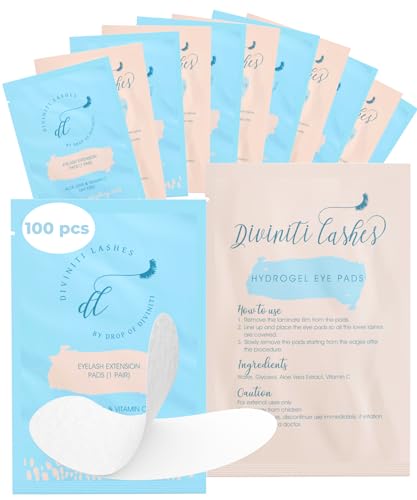 100 Pairs Under Eye Gel Pads Lash Extensions - Lash Supplies for Eyelash Extension Supplies - Hydrogel Under Eye Patches for Lash Extensions, Aloe Vera, Lint Free, Parches Para Pestañas - DiviniTi