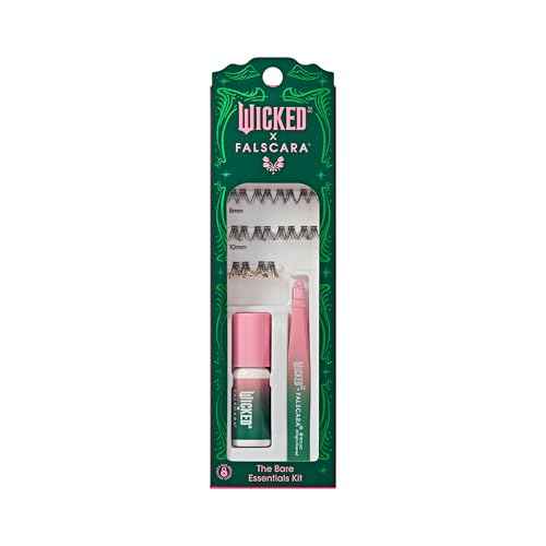 WICKED X FALSCARA False Eyelashes, Lash Extension Kit, ¡®Normal is Overrated¡¯, 10 Lash Clusters, 8mm-10mm, Medium Volume, Yellow & Purple Glitter, Mini Bond, Green & Pink Mini Applicator