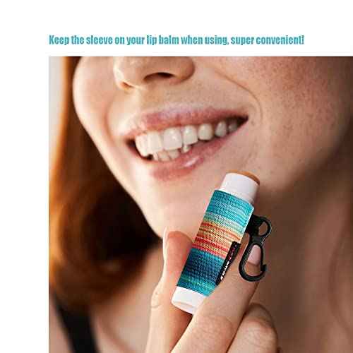 HEYSKAY 3PCS Lip Balm Holder Sleeves Chapstick Holder Keychain Lip Gloss Holder Keychain Elastic Sleeves (Black/light blue strip/dark blue strip)