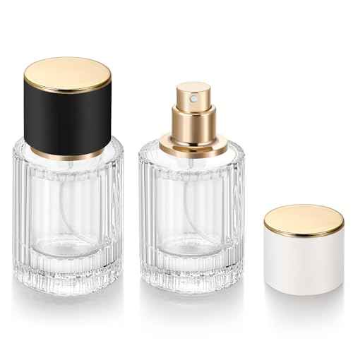 2 Pack 30ml Empty Perfume Spray Bottles, Refillable Fine Mist Atomizer Portable Travel Cologne Atomizers Fragrance Containers Sprayer for Perfume (30ML Black Cap and 30ML White Cap)