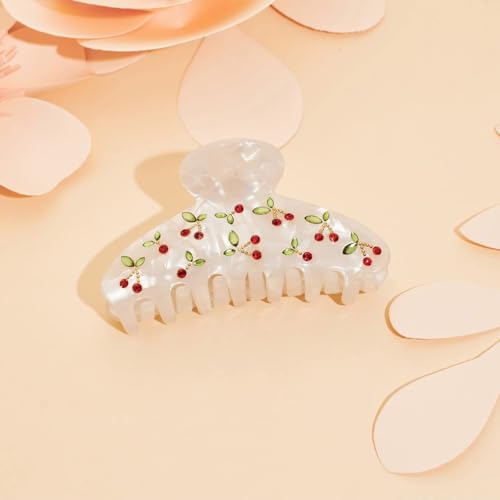Red Cherry Rhinestone Acrylic Hair Clips for Thick Hair - 1PC