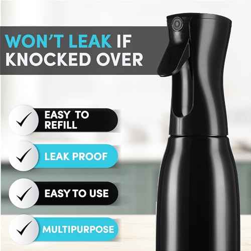 Hula Home Spray Bottle for Hair (20oz/590ml) - Powered by Flairosol¢ç Spray Technology - Continuous Ultra Fine Mist Sprayer ? For Hairstyling, Cleaning, Salons, Plants, Essential Oil & More - Black