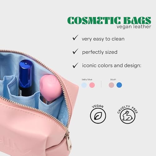SARELLY, Mini Makeup Bag, Vegan Leather with Compartments (Blush)