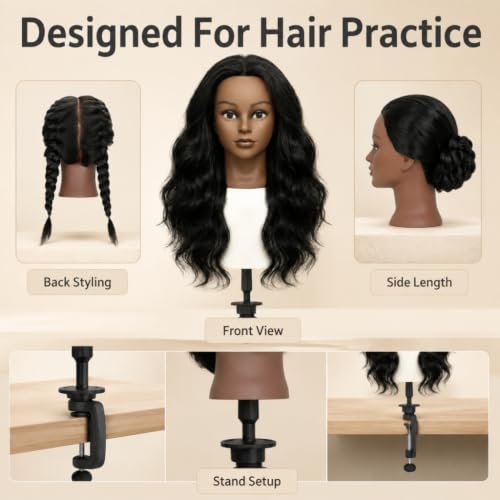 Haewlear 16 Inch Black Human Hair Mannequin Head for Styling & Practice