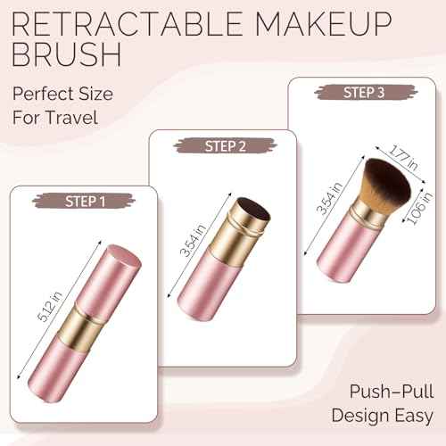 Retractable Kabuki Makeup Brush - Portable Travel Face Brush with Cover, Soft Synthetic Bristles for Blush, Bronzer, Powder, Foundation & Sunscreen, Flawless Application On-the-Go (Rose gold)