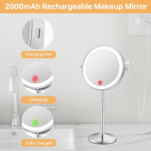 LED Makeup Mirror with 1X/20X Magnification, Adjustable Height