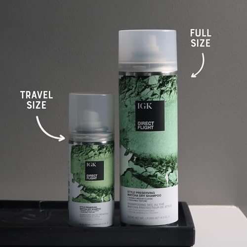IGK Direct Flight Matcha Dry Shampoo Travel Size | Revives and Refreshes Hair | Oil Absorbing + Texture Boosting | 2.0 Fl Oz (Pack of 2)
