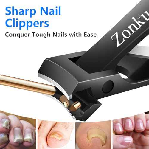 Toenail Clippers for Seniors Thick Nails,Ultra Wide Jaw Angled Head for Large Toe Nail Clippers for Men Women, Heavy Duty Stainless Steel with Long Handle Cutter,Nail File(Black)
