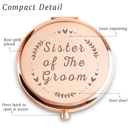 Personalized Compact Mirror for Sister of the Groom - Engraved Gift