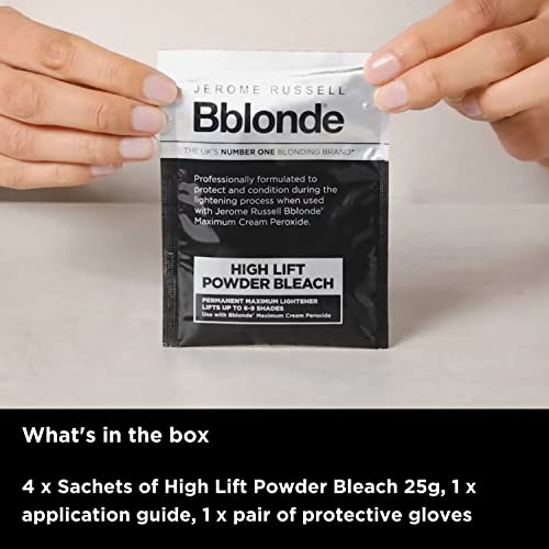 Blonde to Dark Brown Hair Lightener Powder - Lifts 6-9 Shades, 4 Sachets