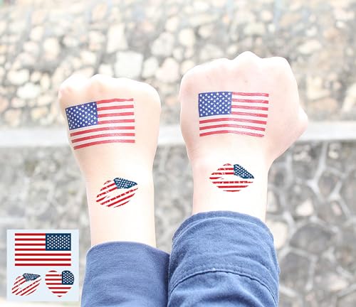 Y&C TENCOB American Flag Temporary Tattoos - 25 Sheets, 75 Pcs