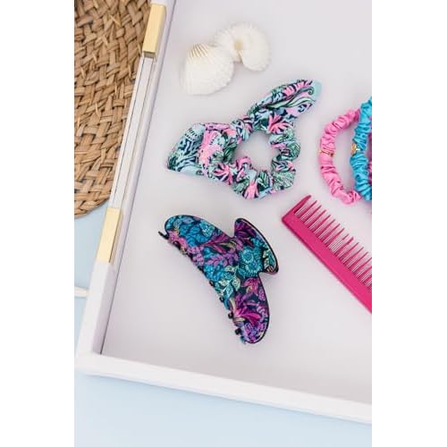 Lilly Pulitzer Blue/Pink/Green Women's Hair Tie Scrunchie with Bow Detail, Bringing Mermaid Back