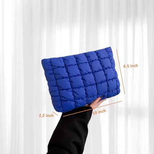 Puffy Quilted Makeup Bag for Women, Cosmetic Bag, Travel Toiletry Organizer Pouch Clutch (blue)