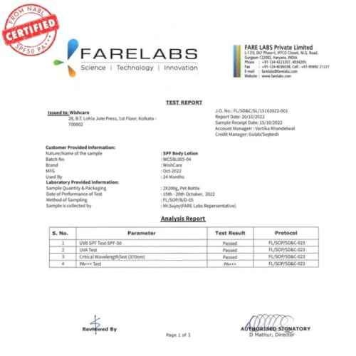 WishCare Sunscreen Body Lotion with SPF 50 PA+++ - Broad Spectrum UVA & UVB Protection, No White Cast, Enriched with Carrot Seed & Raspberry - Body Sunscreen Lotion 200ml