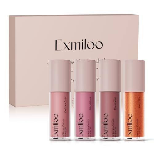 exmiloo Mini Lip Tint Stain Set ? 4 Colors Liquid Lip Stain Kit for Matte & Glossy Finish, Lightweight Lip and Cheek Tint for Women and Girls, Vegan & Cruelty-Free