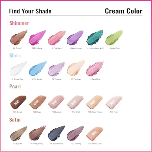 Oulac Cream Eyeshadow also for Highlighter Large Capacity Highly Pigmented Eye Shadow Waterproof &Long Lasting with Moisturizing Formula, Shimmer Glitter Eye Makeup Set 2