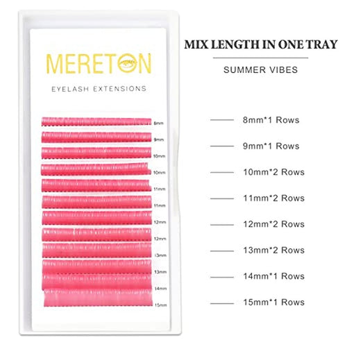 12 Rows Colored Lash Extensions Pink 0.07mm D Curl 8-15mm Mixed Length Color Lashes Extension Individual Single Classic Eyelash Extensions