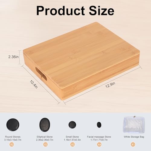 Hot Stone Massage Set with Warmer Kit,10 PCS Rocks Stones with Bamboo Heater Box,Massage Warmer Kit with Temperature Control and Timming Setting,Massage Stone Heater for Spa & Home Use