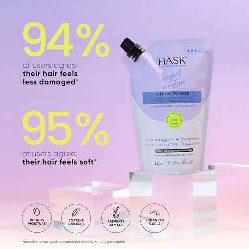 HASK Beyond Moisture Recovery Mask with Shea Butter & Banana Extract for Wavy, Curly, Coily & Kinky Hair, Softens, Moisturizes, Prevents Damage, Vegan, Sulfate-Free, Cruelty-Free ? 8 fl oz