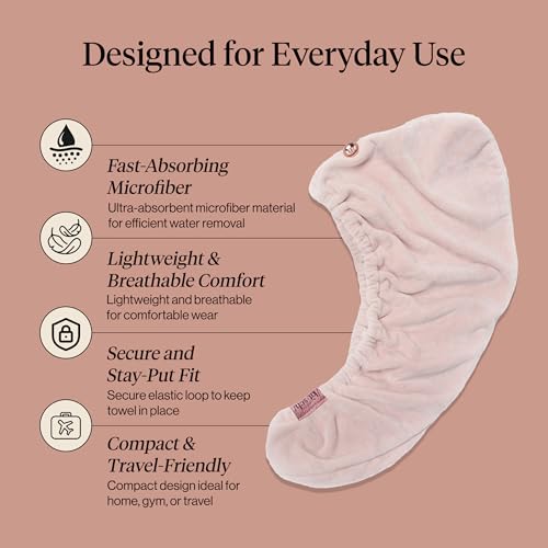 Kitsch Microfiber Hair Towel Wrap - Pink Anti-Frizz Hair Drying Towel