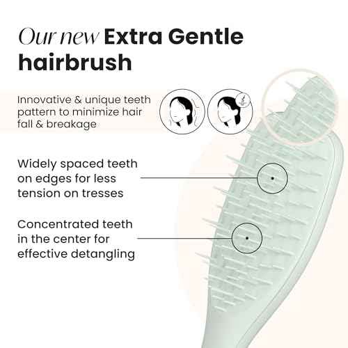 Tangle Teezer Extra Gentle Detangler Hair Brush, with Fewer Bristles for Gentle & Effective Detangling to Minimize Hair Loss & Breakage, Eucalyptus Green
