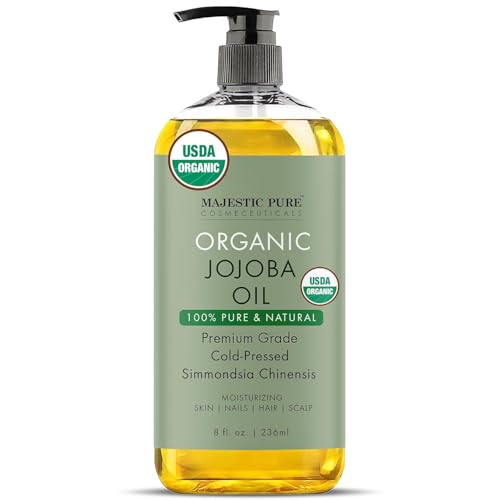 MAJESTIC PURE Organic Jojoba Oil - 100% Pure Cold Pressed Hexane Free for Skin, Hair, Nails - 8 Fl Oz