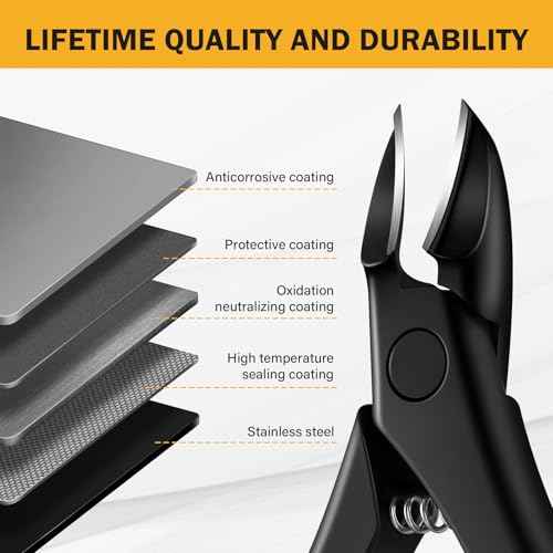 BEZOX Toe Nail Clippers for Thick Toenails for Seniors ? Raised Cutting Edge Ingrown Toenail Clippers, Ergonomic Design Toenail Scissors for Thick Nails, Podiatrist Recommended - Black