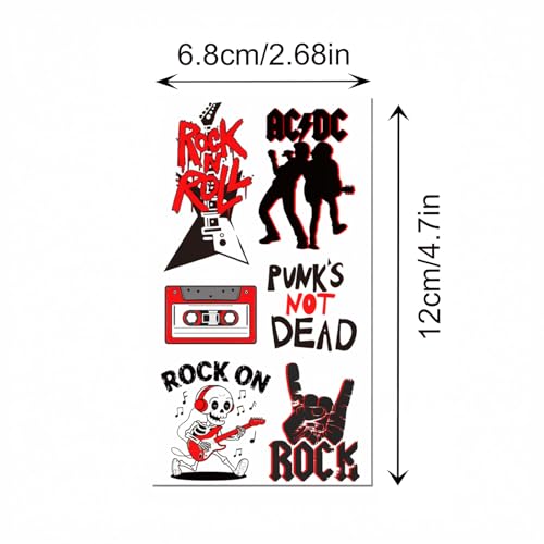75 Pcs Rock Music Temporary Tattoos - Guitar & Band Themed