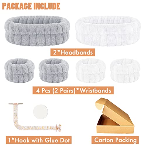 CERETIA Face Washing Headband and Wristband Set of 2, Microfiber Spa Wristbands with Holder, Absorbent Wrist Scrunchies