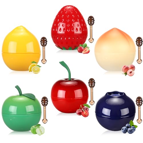6 PCS Mini Bee Lip Balm Lip Mask Fruit Pot,Strawberry Lip Balm for Teens Girls 8-12,Lemon,Peach,Cherry Moisturizing Lip Sleeping Mask Overnight Lip Treatment,Color lip Balm Gifts Set, Galentines Gifts