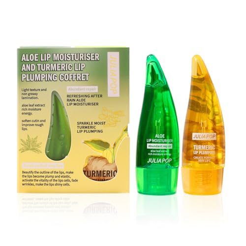 Turmeric Plumping Lip Gloss & Aloe Oil Set - 2 Pack Lip Enhancer