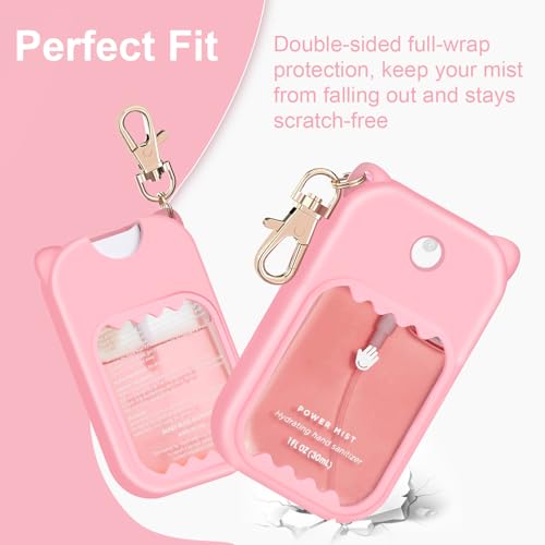 Hand Sanitizer Spray Case for Touchland Silicone Touchland Case Keychain Cute Hand Sanitizer Spray Holder Compatible with Touchland Power Mist Gentle Mist Glow Mist, Pink