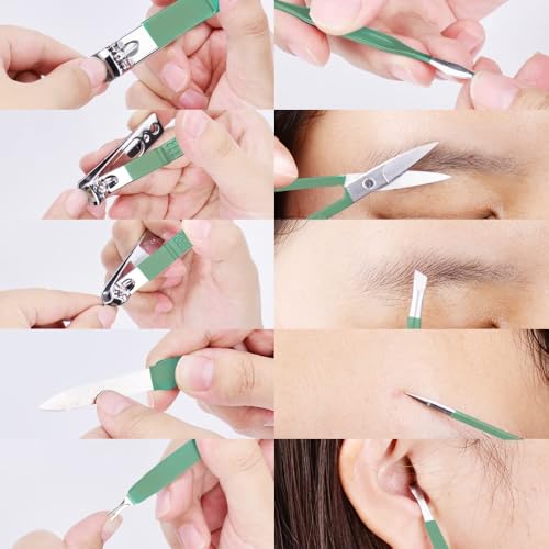 10-Piece Stainless Steel Manicure Set in Jade Green - Travel Grooming Kit