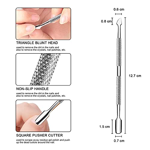 2 Pcs Stainless Steel Double-Ended Cuticle Pusher Set - Manicure & Pedicure Tools - Silver - 1 Pack