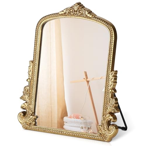 Willannals Gold Vintage Makeup Mirror 12x9.8 Inch Tabletop Vanity with Wall-Hanging Option