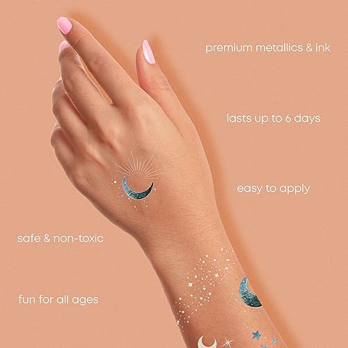 Flash Tattoos Moonlight Silver Glitter Freckles & Celestial Temporary Tattoos