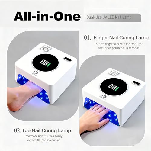 UV LED Nail Lamp Cordless 76W Rechargeable Professional 45 Beads Gel Nail Light with Touch Display, Auto Sensor 4 Timer Settings for Salon and Home