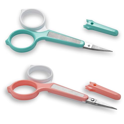 Pafason Small Travel Eyebrow & Eyelash Scissor Set - Green+Red, Precise Grooming Tools