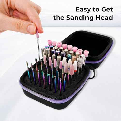 Lavinda Nail Drill Bits Holder, Dustproof Displayer Organizer Container, 64 Holes Nail Bits Container Box Case with High Density Foam to Avoid Slipping & Scratches,Purple (Drill Bits Not Included)