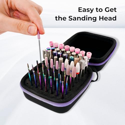 Lavinda Portable Nail Drill Bit Organizer Case 3.86 x 3.46 x 2.28 inches Black/Purple