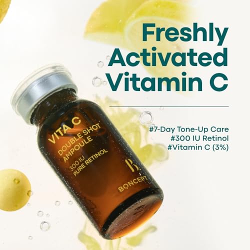 Vita C Capsule Double Shot Ampoule Kit-Korean Serum for Dark Spots Uneven Skin Tone, Pure Vita C 3% + Retinol 300 IU + Niacinamide, K-beauty, 10ml, 0.33 fl. oz.