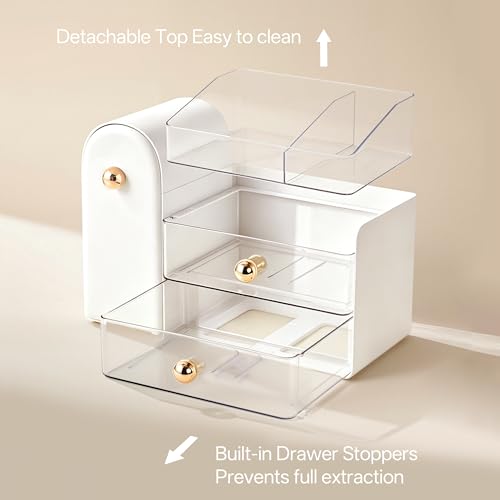 HBlife Large White & Clear Makeup Organizer with Drawers & Brush Holder