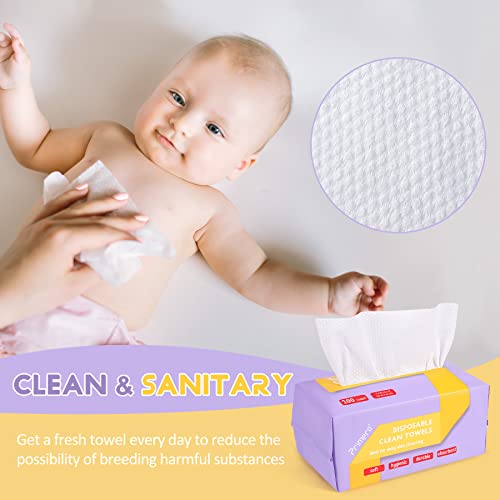 100 Count Disposable Face Towels Ultra Soft Hand Washcloth Lint-Free Dry Wipes Biodegradable Facial Cleansing Towelettes (100 Count 1 Pack)