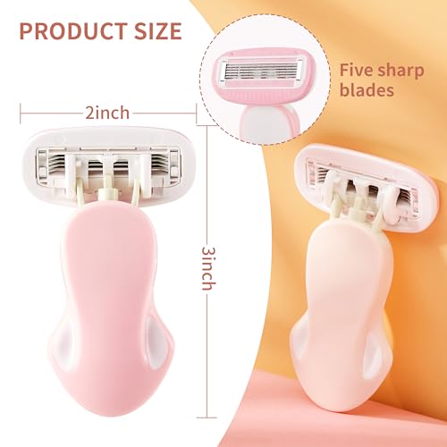 Travel Razor for Women with Mini Handle, Extra Smooth 5-Blade Travel Size Razors with Case & Gift Box, Includes 5 Cartridges (Pink)