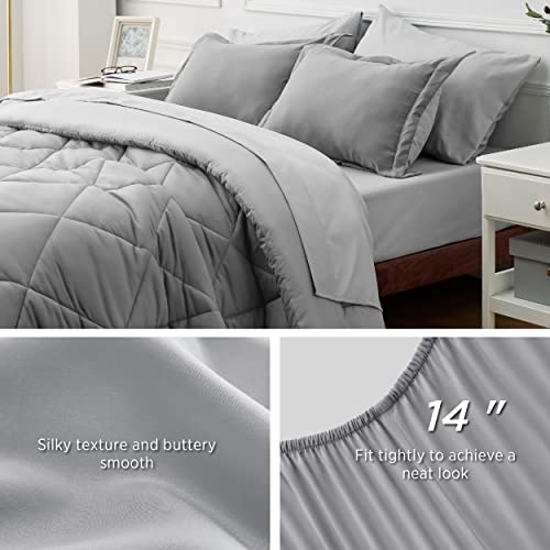 Bedsure Twin Comforter Set - 5 Pieces Reversible Twin Bed Set, Grey Extra Long Twin Bed in a Bag with Comforters, Sheets, Pillowcase & Sham, Bedding Set Twin for College