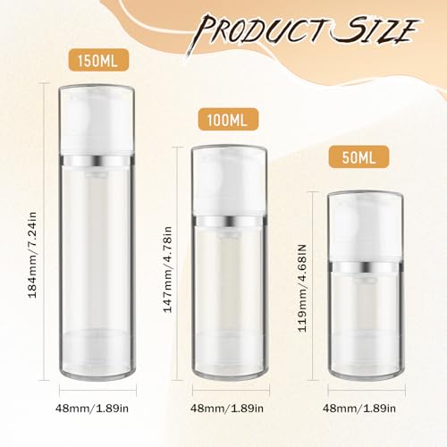 5 Pcs 50ml/1.7oz Clear Airless Lotion Pump Bottle Vacuum Cream Jars Plastic Moisturizer Dispenser Bottles Refillable Cosmetic Containers for Liquid Foundation Gel Shampoo