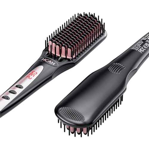 Hair Straightener Brush for Women, Negative Ion Ceramic Hair Straightening Brush with Anti-Scald Protection, Dual 110-240V Worldwide Voltage Suit for Travel, 60 min Auto-Off, Glove Include