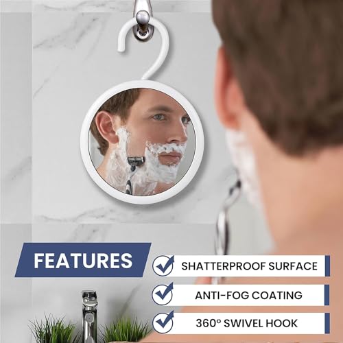 MIRRORVANA Fogless Shower Mirror with 360° Swivel Hook